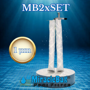 Eredeti Strausz-féle Csodazsák (Miraclebag©). (MB2xSet) 1 mikron 10-30 m³-ig. 2 darabos kezdőszett biztonsági szeleppel. Ez kell Önnek, ha a dupla szűrőfelülettel ritkítani akarja a tisztítások számát. Medence vízszűrő, homokszűrő helyett is. 100 cm.