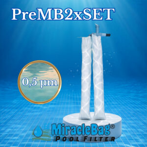 Eredeti Strausz-féle Csodazsák (Miraclebag©). (PreMB2xSet) 0,5 mikron 10-30 m³-ig. 2 darabos extrafinom kezdőszett biztonsági szeleppel. Ez kell Önnek, ha a dupla szűrőfelülettel ritkítani akarja a tisztítások számát. Medence vízszűrő, homokszűrő helyett is. 100 cm.
