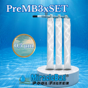 Eredeti Strausz-féle Csodazsák (Miraclebag©). (PreMB3xSet) 0,5 mikron 15-50 m³-ig. 3 darabos extrafinom kezdőszett biztonsági szeleppel. 0,6 m² szűrő felület. Ez kell Önnek nagyobb medencékhez. Homokszűrő helyett is. 100 cm.